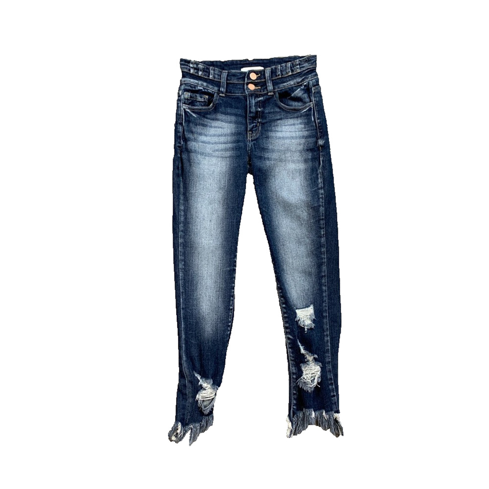 Kancan Jeans Womens 25 Denim Signature Mid Rise Ankle Skinny Destroyed Raw Hem‎